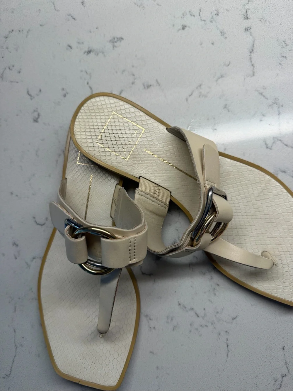 Dolce Vita Cream Thong Sandals with Gold Ring Detail